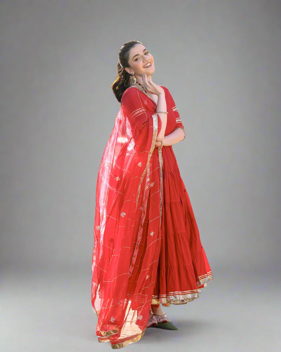 Chilli Red Georgette Anarkali Set- 52682KS