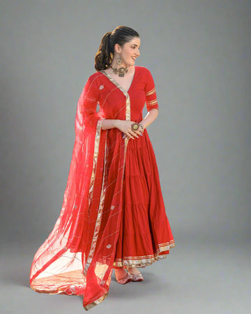 Chilli Red Georgette Anarkali Set- 52682KS