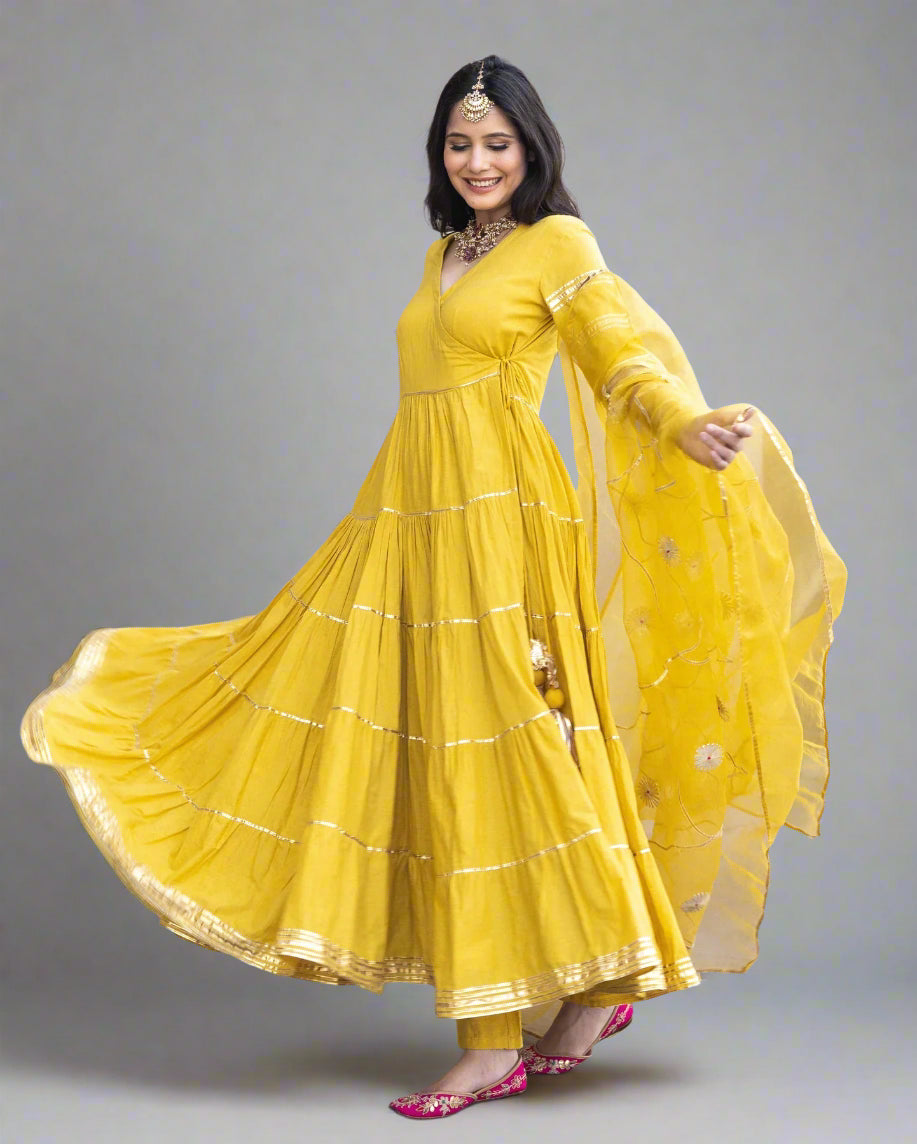 Golden Glow Georgette Anarkali Set- 52683KS