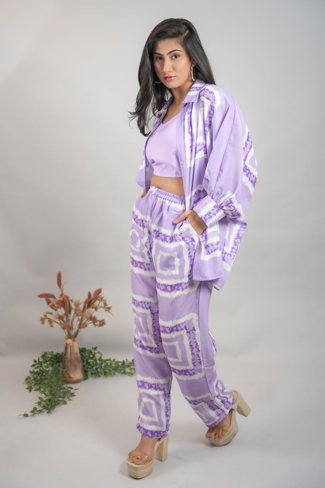 Purple Splash Kaftan Style Co-ord Set - 52501C-P