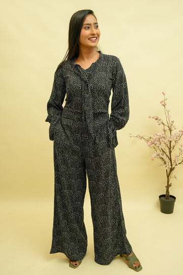 Black Monochrome Dot Printed Co-ord set- 52406C