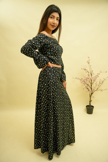 Black Floral Printed Co-ord Set- 52409C