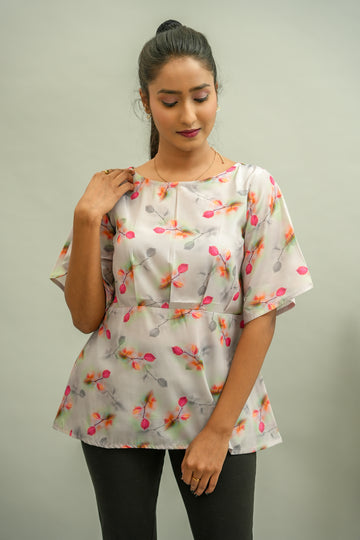 Light Gray Floral Top - 52339T