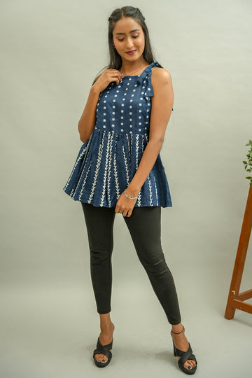 Dark Blue Chikankari Top - 52372T