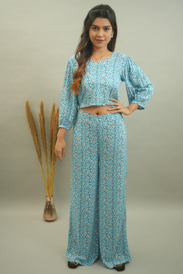 Light Blue Floral Printed Co-ord set- 52402C