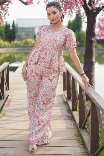 Light Beige Floral Printed Co-ord Set -52427C