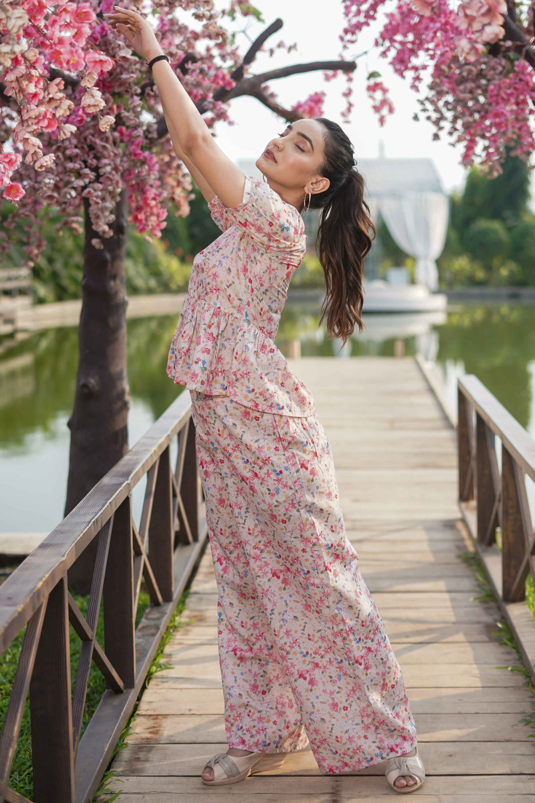 Light Beige Floral Printed Co-ord Set -52427C