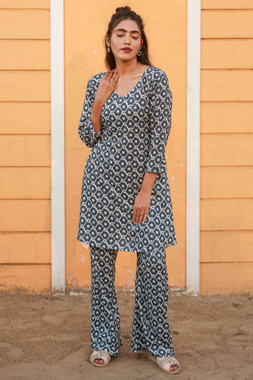 Celestial Blue Ikat Printed Co-ord set -52461C