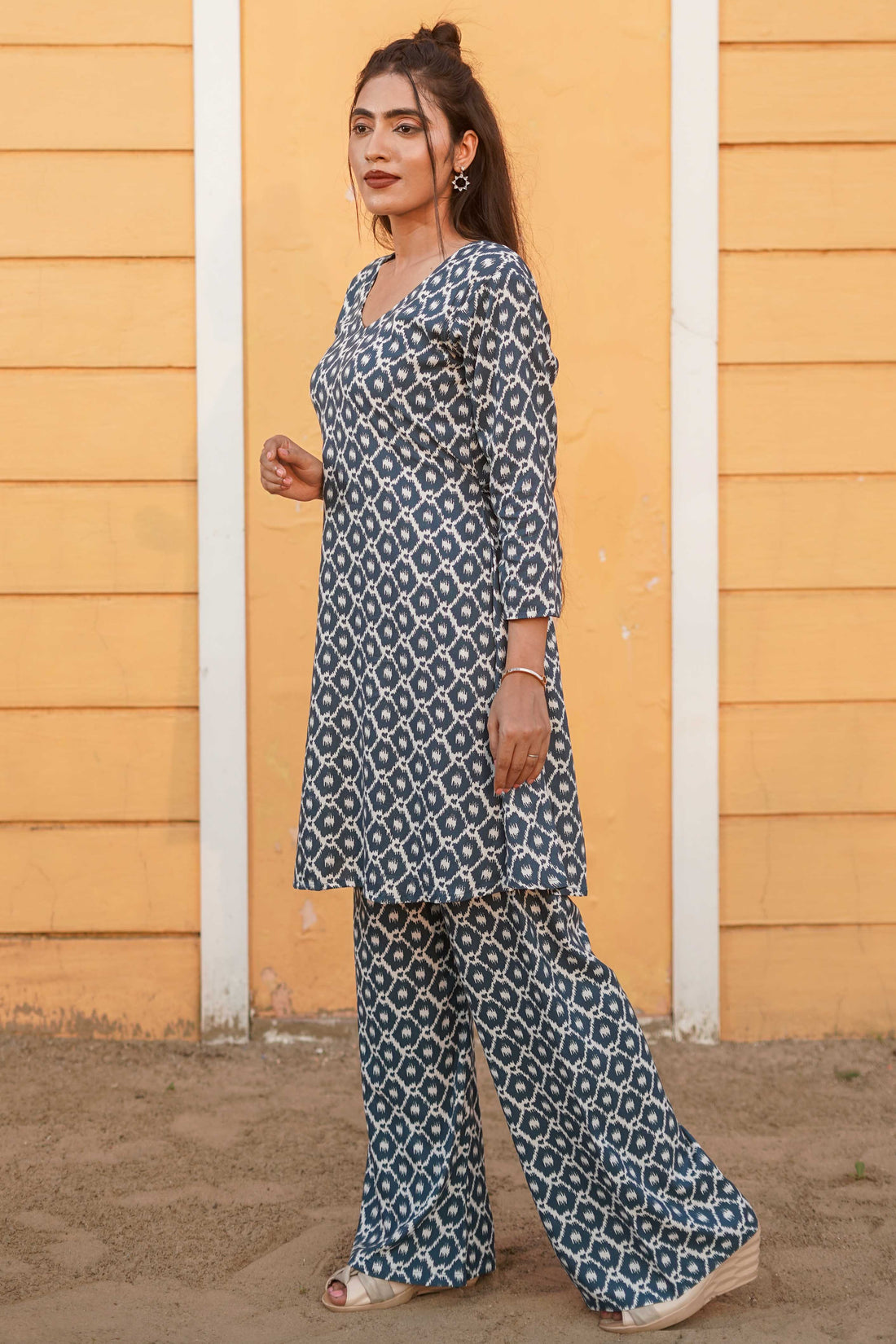 Celestial Blue Ikat Printed Co-ord set -52461C