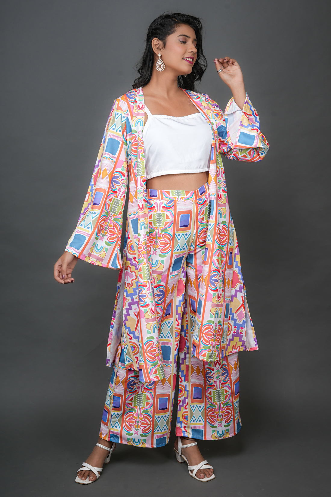 Geometric White Jacket Co-ord Set - 52595C