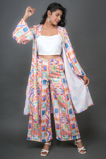 Geometric White Jacket Co-ord Set - 52595C