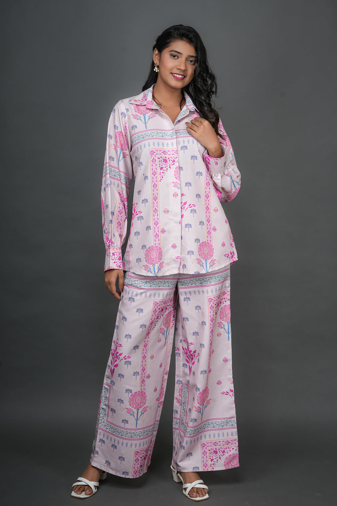 Baby Pink Geometric Floral Co-ord Set - 52607C