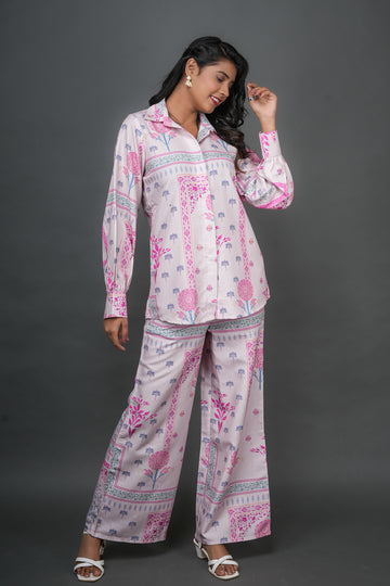 Baby Pink Geometric Floral Co-ord Set - 52607C