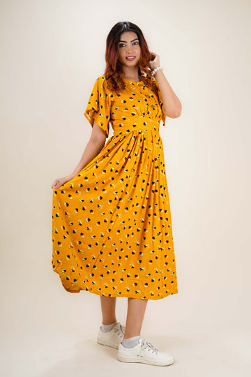 Glam Yellow Floral Print Dress- 52618D