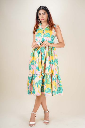 Powder Pink Abstract Overlap Collar Dress- 52632D