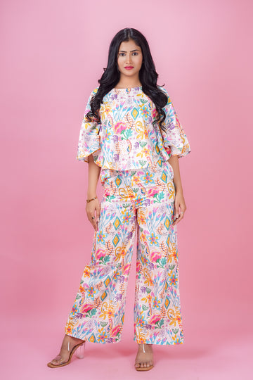 Ivory Floral Cap Sleeve Set- 52656C