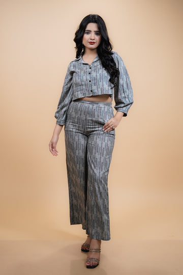 Monument Gray Crop Top with Pant Set- 52629C