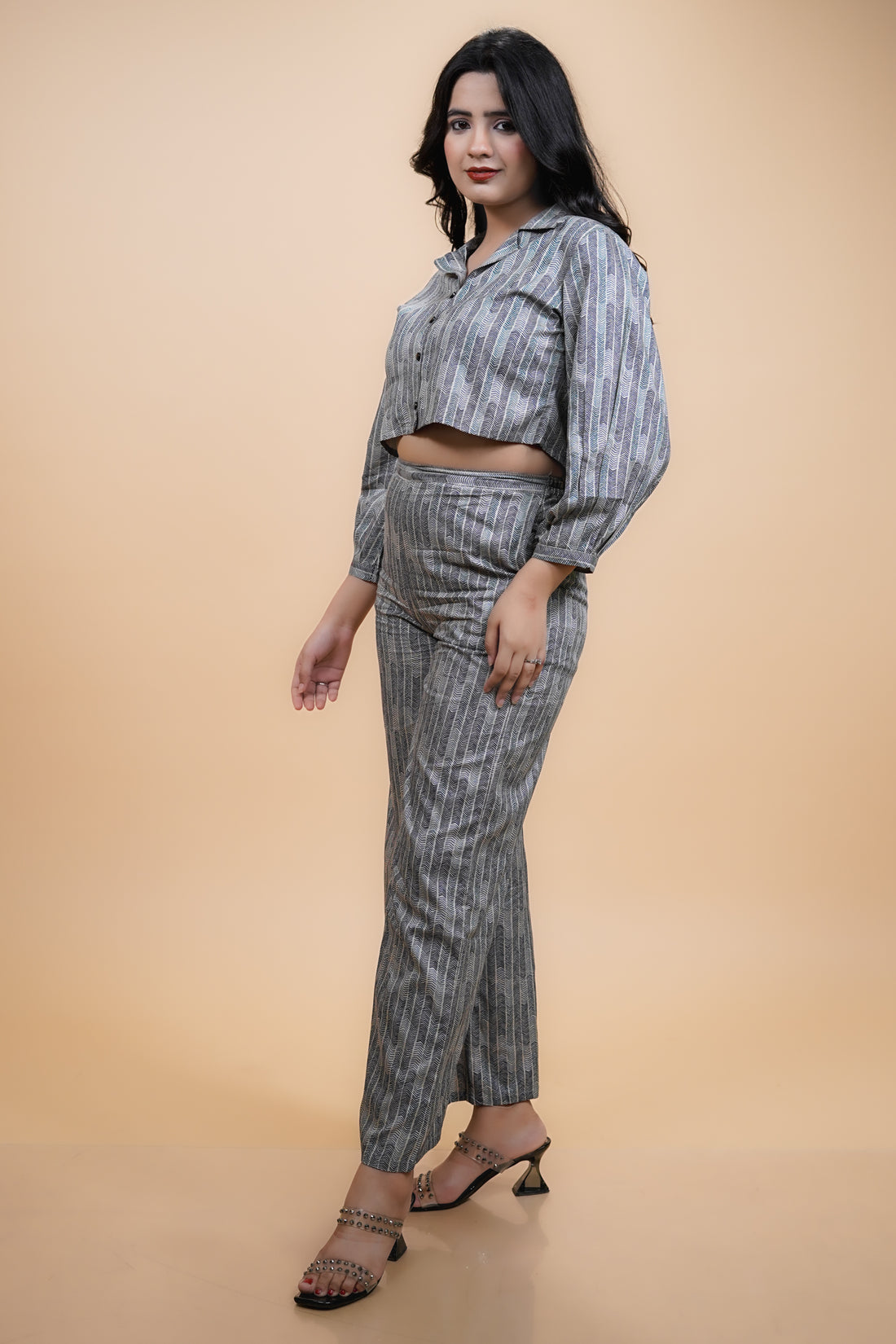 Monument Gray Crop Top with Pant Set- 52629C
