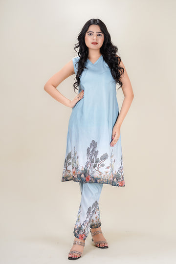 Powder Blue Sleeveless Cord set- 52667C