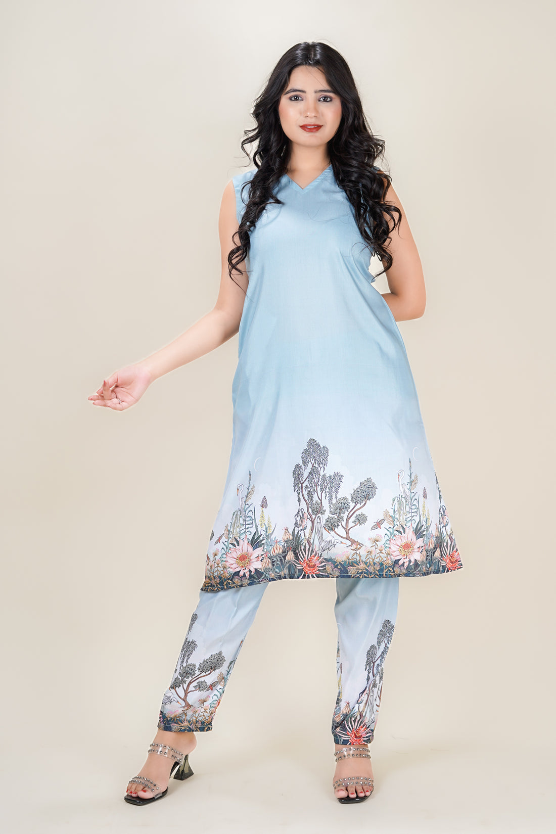 Powder Blue Sleeveless Cord set- 52667C