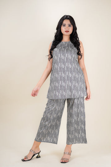 Monument Gray Stripy Boat Neck Cord-set- 52631C