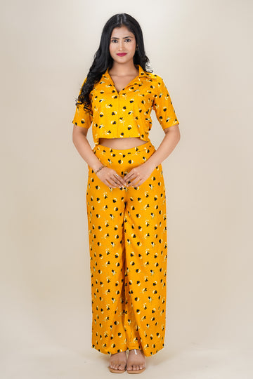 Glam Yellow Floral Print Cord-Set- 52634C