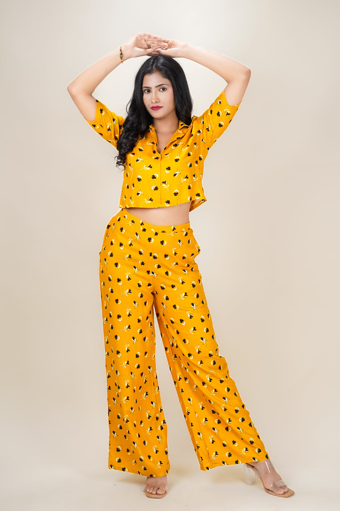 Glam Yellow Floral Print Cord-Set- 52634C