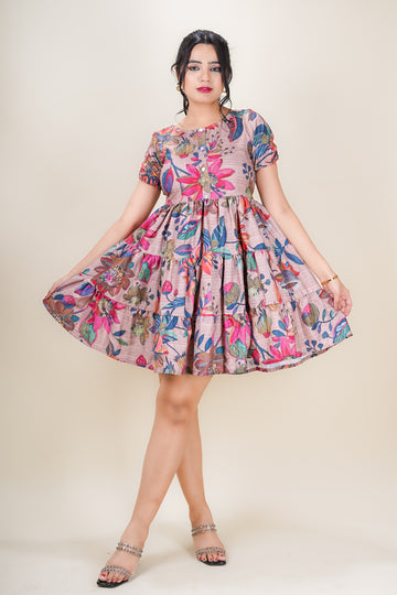 Pearl Khaki Floral Tiered Dress- 52635D