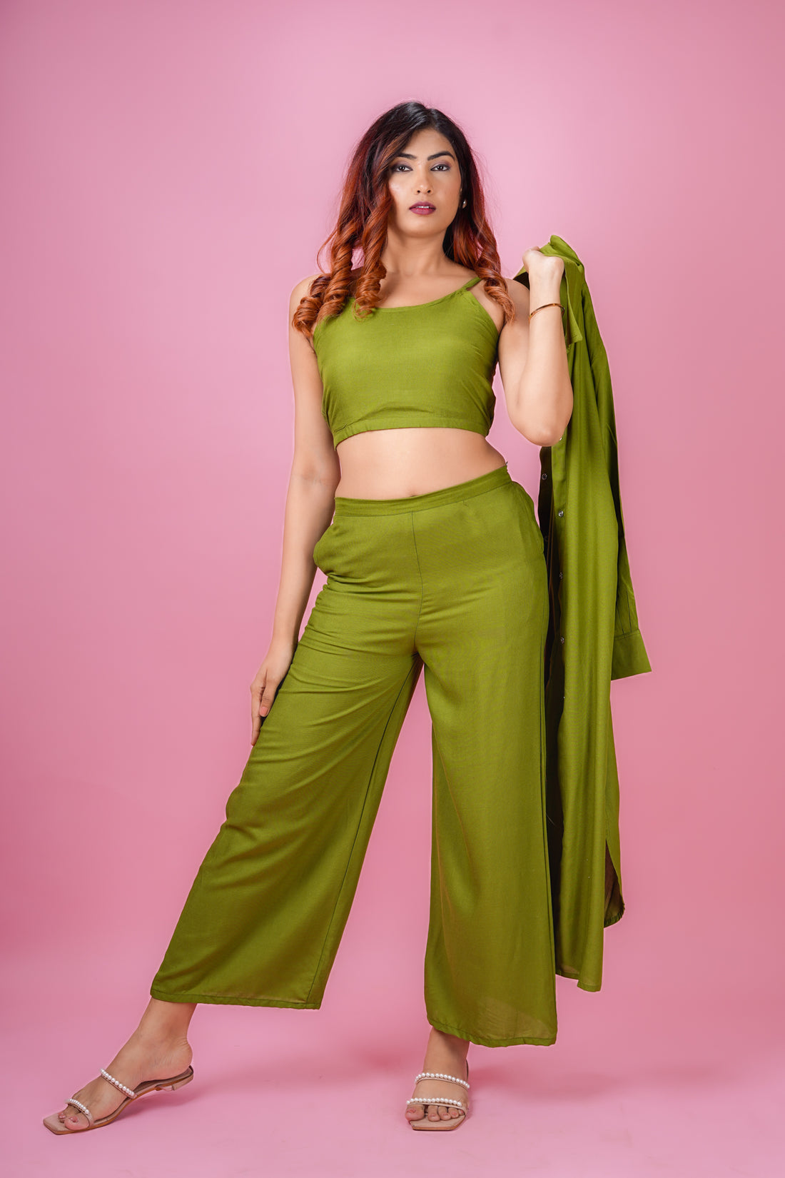 Olive Green Three-Piece Co-ord Set- 52659C