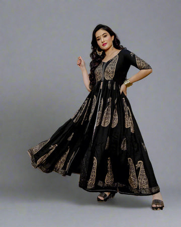 Elegant Black Anarkali Set- 52687KS
