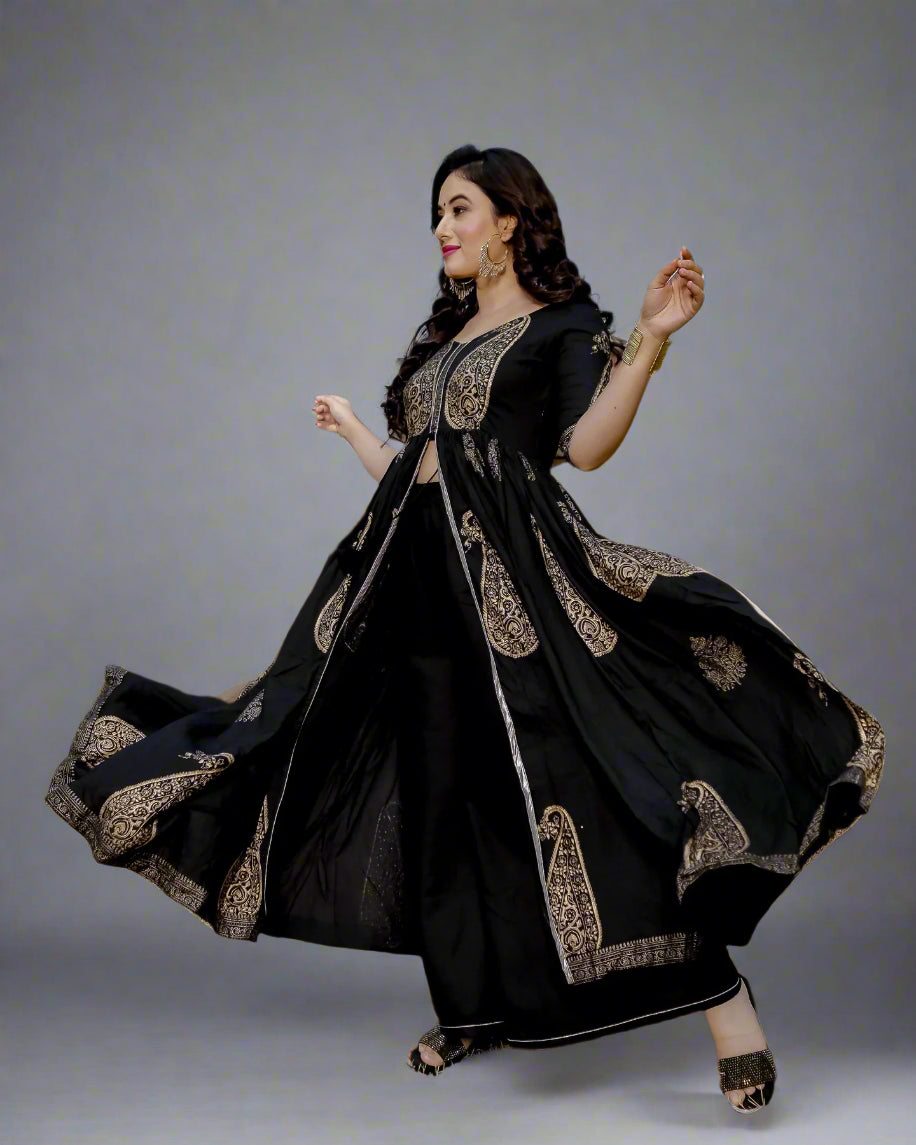 Elegant Black Anarkali Set- 52687KS
