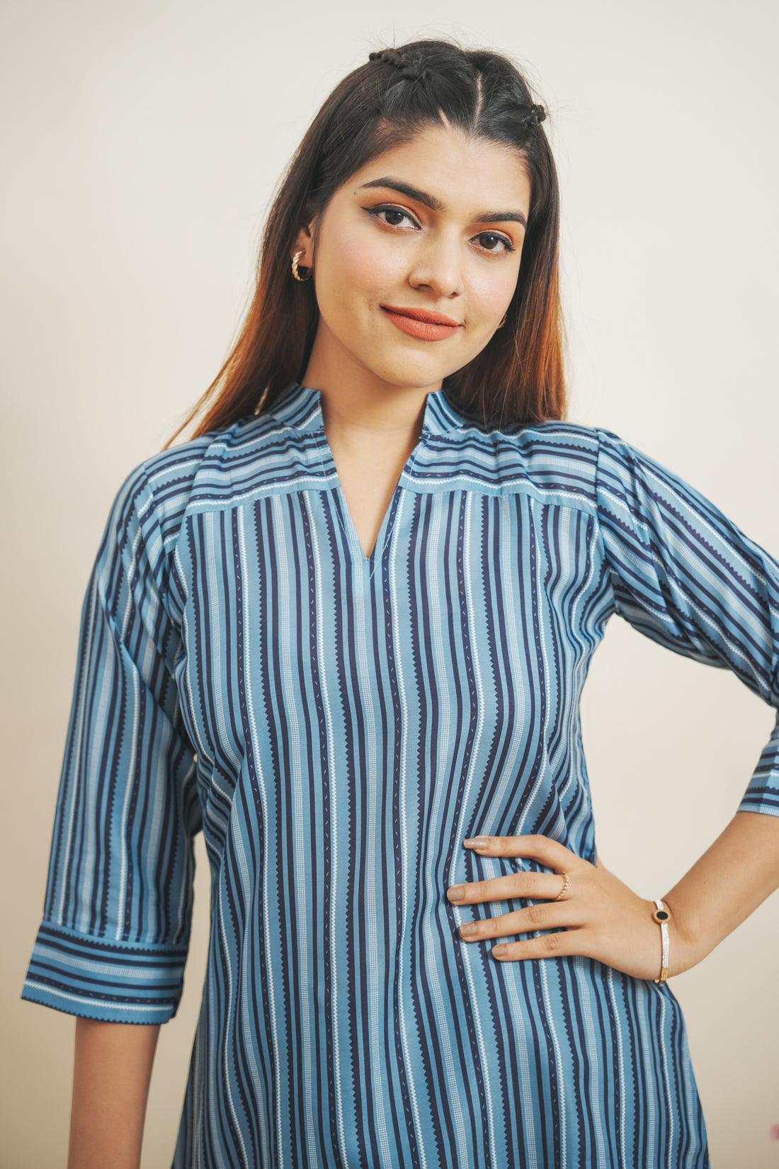 Blue Strip Printed Top- 52362T