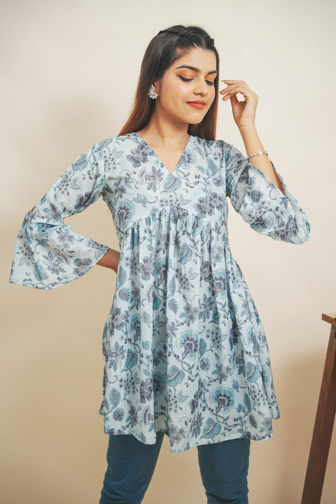 Arctic Ice Blue Coloured Muslin Top -52423T