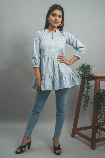 Sky Blue Floral Printed Top -52430T