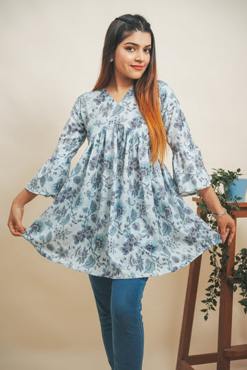 Arctic Ice Blue Coloured Muslin Top -52423T