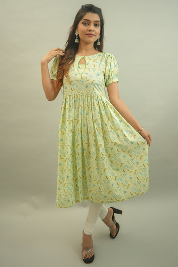 Pastel Green Floral printed Cotton Kurta- 52381K