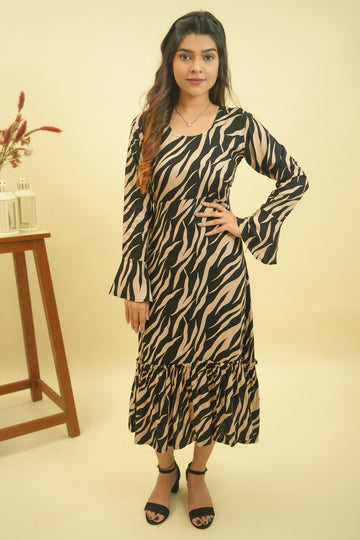 Black Beige Animal Printed Cotton Dress - 52385D