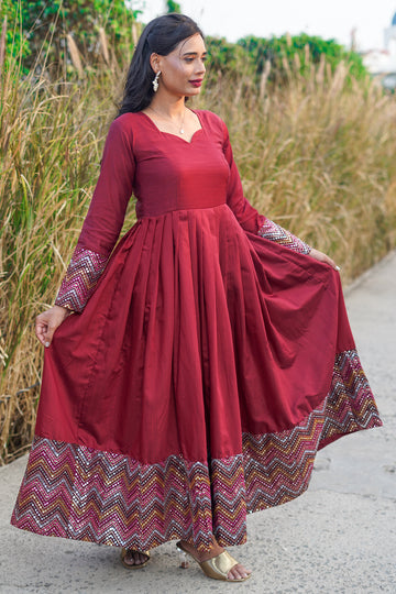 Burgundy Pleated Kurti - 52495G