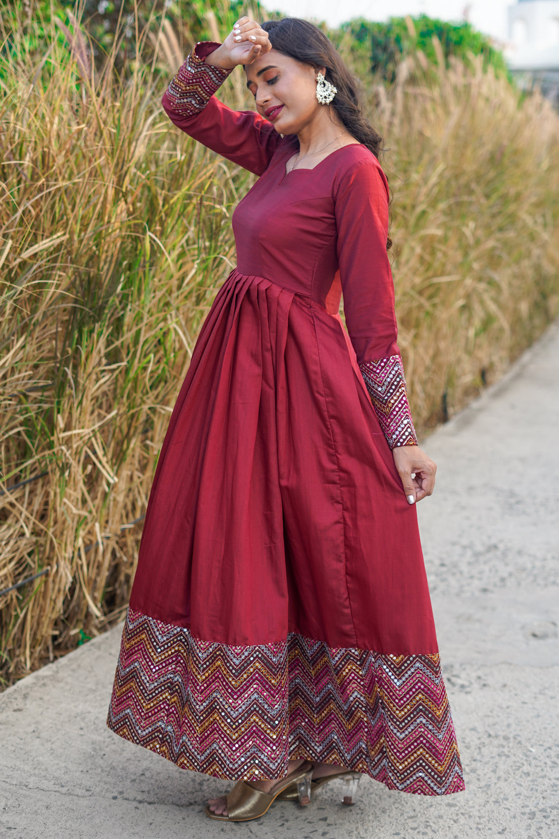 Burgundy Pleated Kurti - 52495G