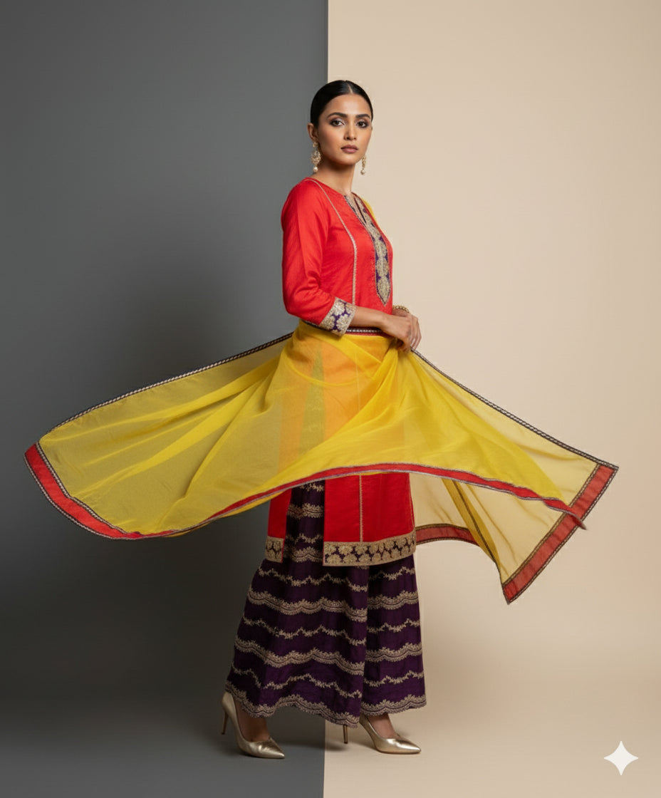 Crimson Grace Kurti & Royal Violet Palazzo Ensemble - 52710KS