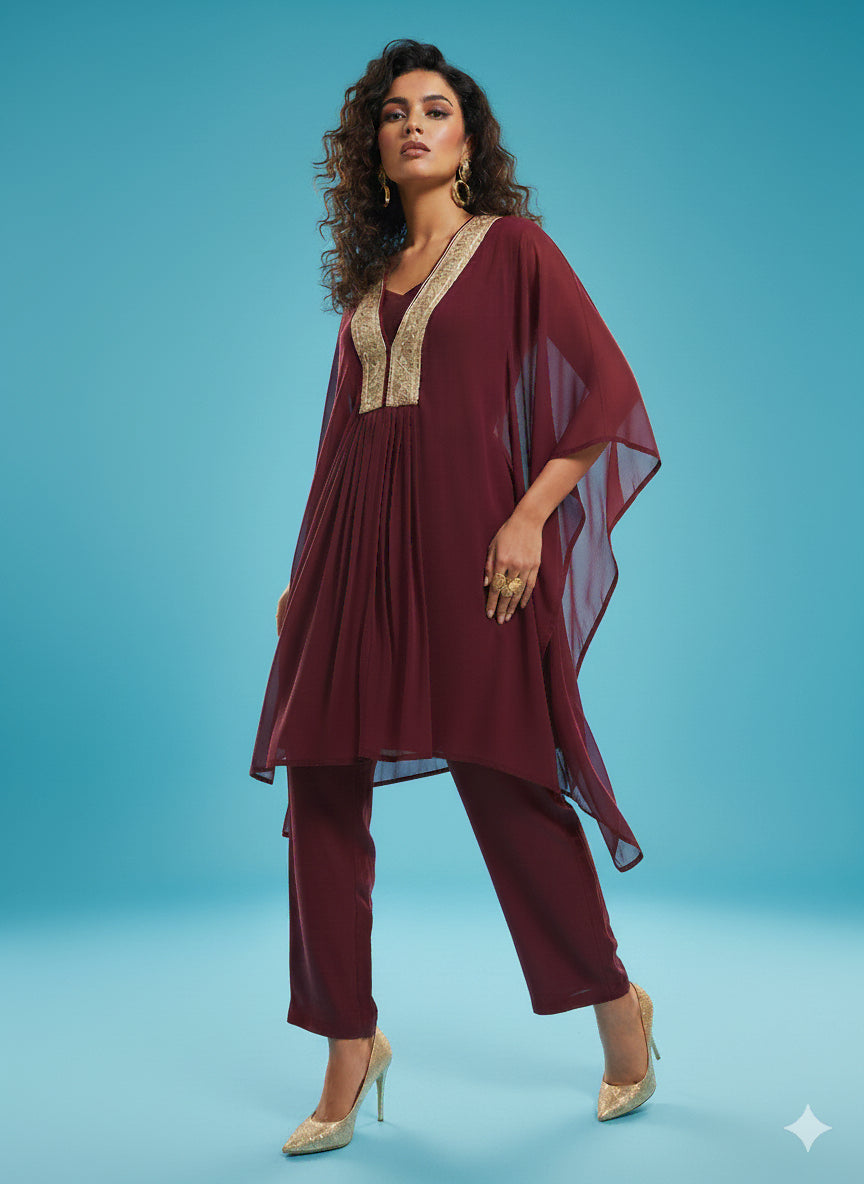 Maroon Kaftan Ensemble - 52738KS