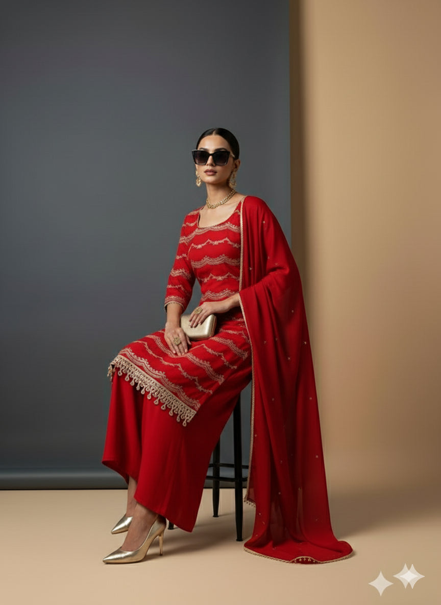 Scarlet Bloom Organza Kurti Set - 52740KS