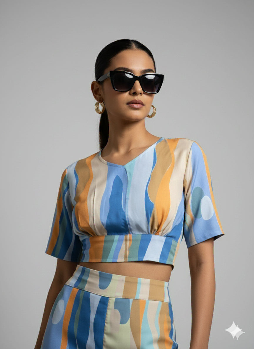 Earthy Elegance Crop Top & Skirt Set - 52694C