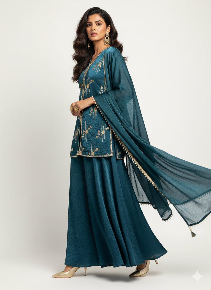 Midnight Grace Embroidered Kurti Set - 52732KS