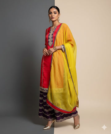 Crimson Grace Kurti & Royal Violet Palazzo Ensemble - 52710KS