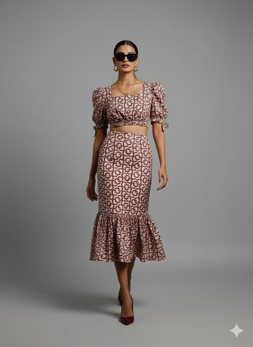 Coral Charm Chain Print Co-ord Set - 52689C