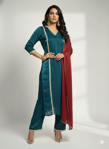 Teal Grace Organza Kurti Set - 52741KS