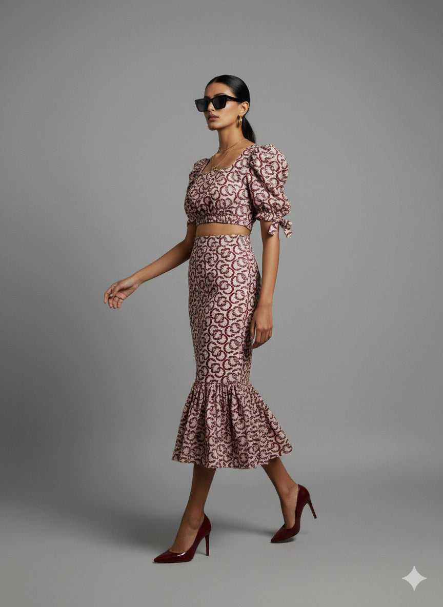 Coral Charm Chain Print Co-ord Set - 52689C