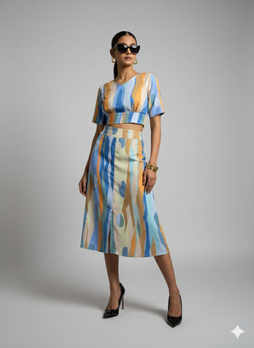 Earthy Elegance Crop Top & Skirt Set - 52694C