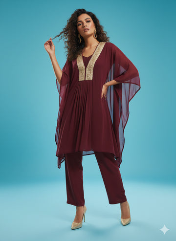 Maroon Kaftan Ensemble - 52738KS